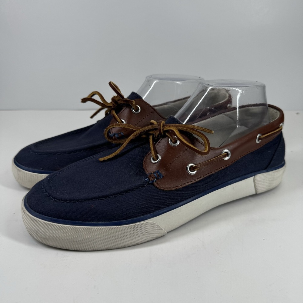 Polo Ralph Lauren Rylander Men's US 9D Navy/Tan Canvas Leather Boat Deck Shoes